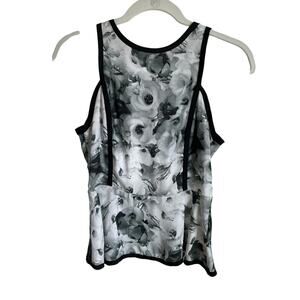 BB Dakota Peplum Sleeveless Floral Top Exposed Back Zipper Size XS Gray Black